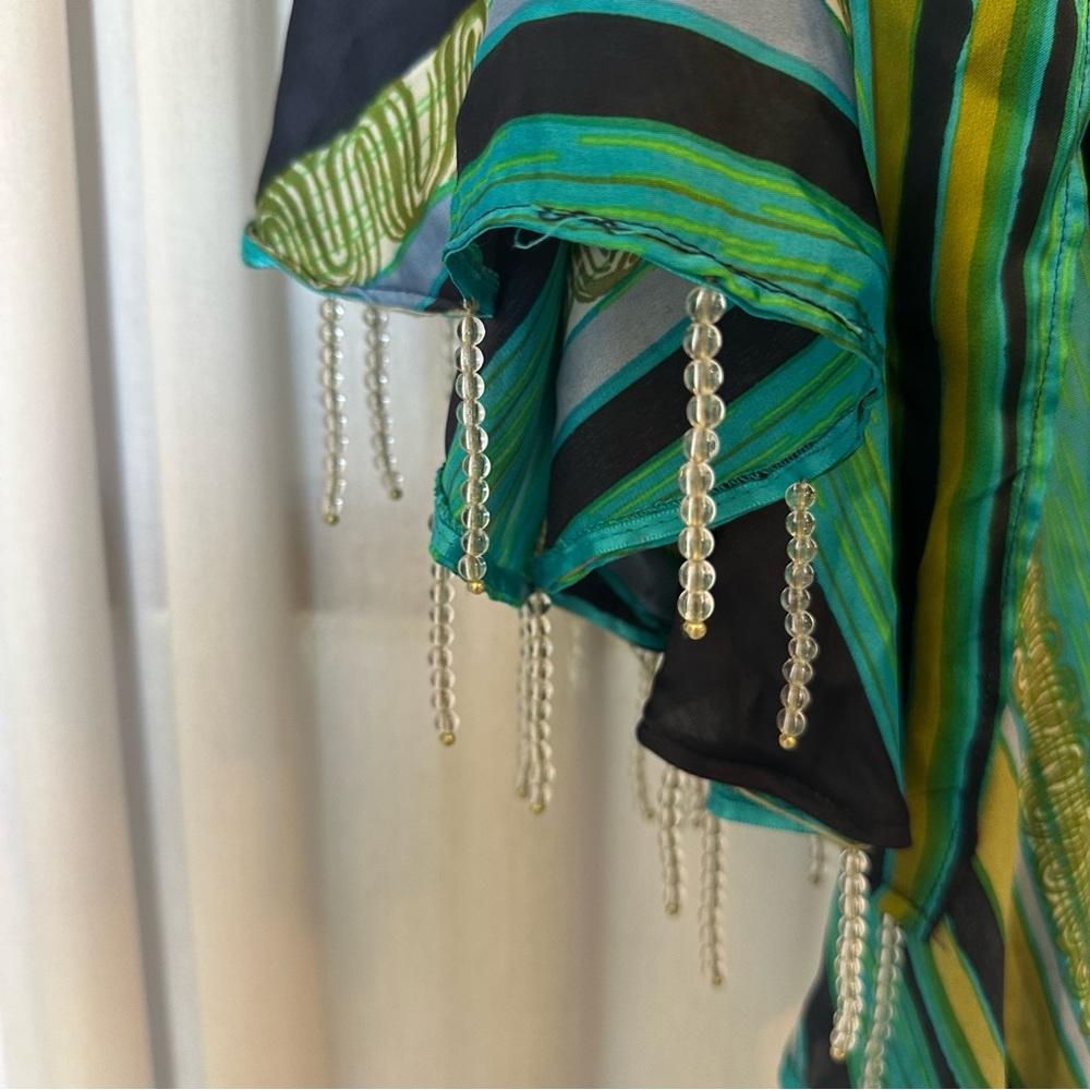 Anthropologie TINY Blue Green Beaded Bell Sleeve Top - Picture 8 of 15